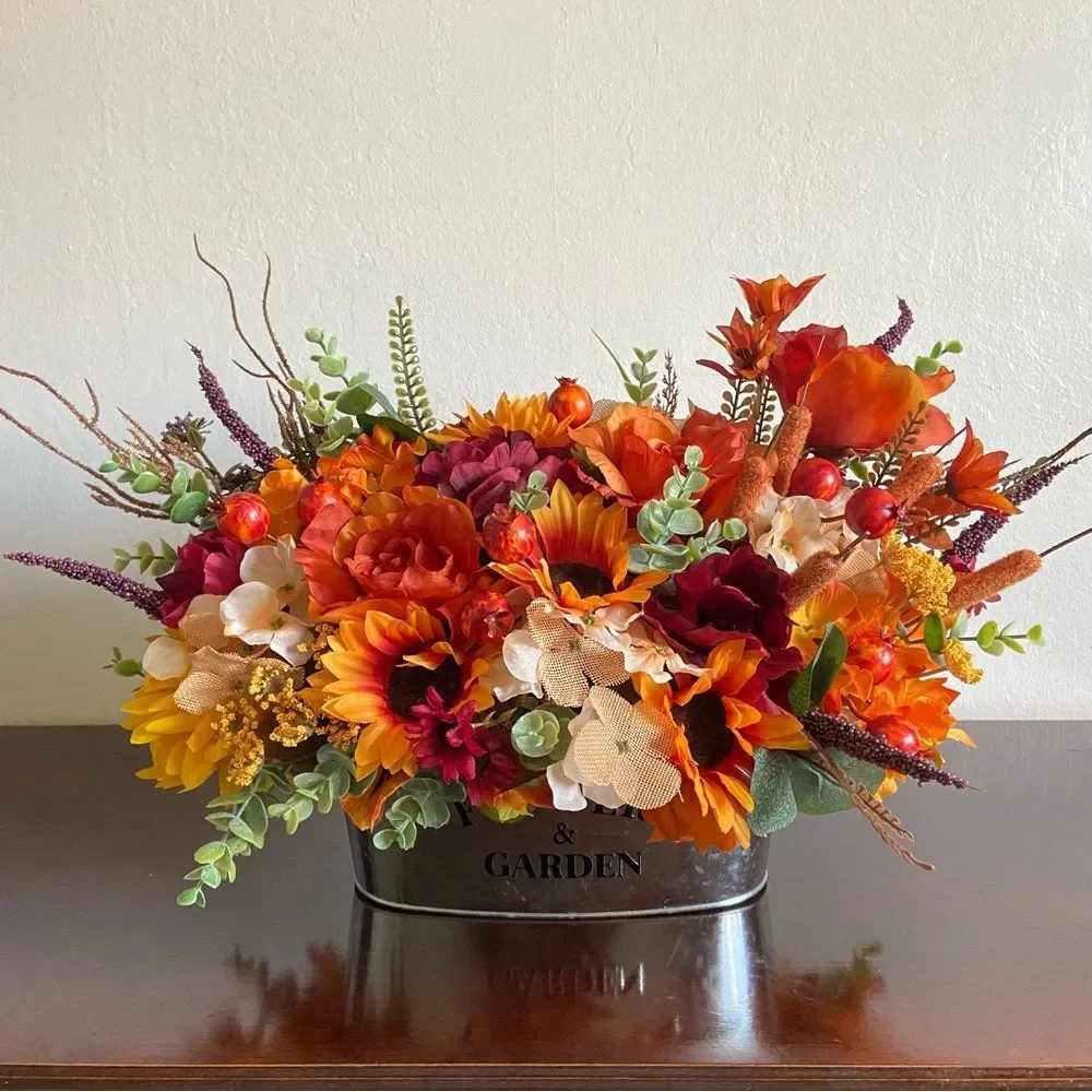 Faux Floral Bouquet With Orange Roses/Sunflowers